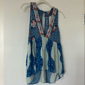 Free people, blue floral flow tank top